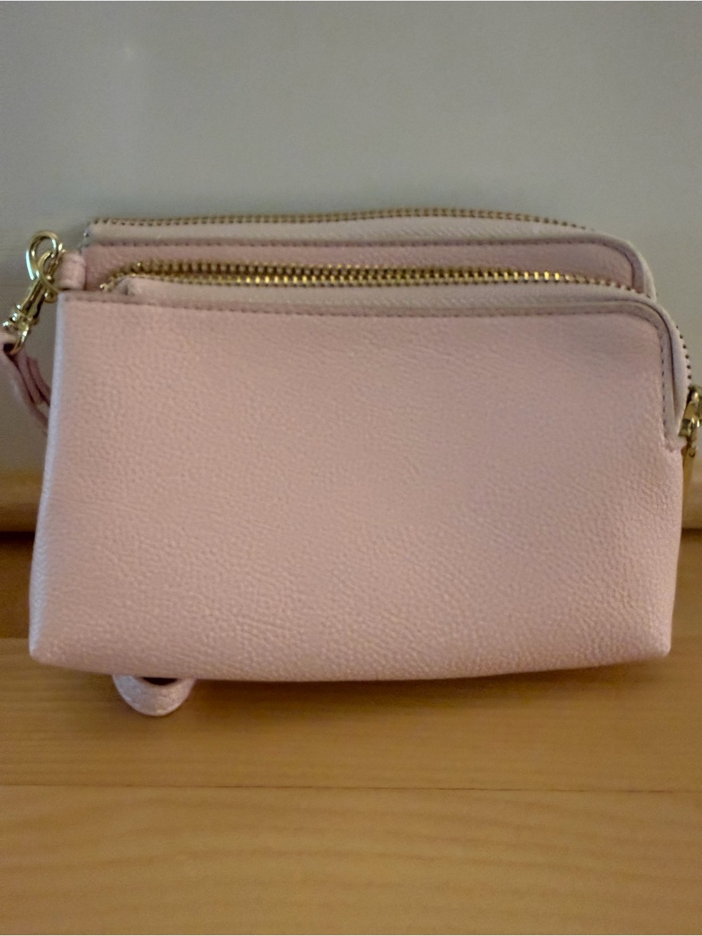 Blush Pink Double-Zip wallet with Gold Hardware